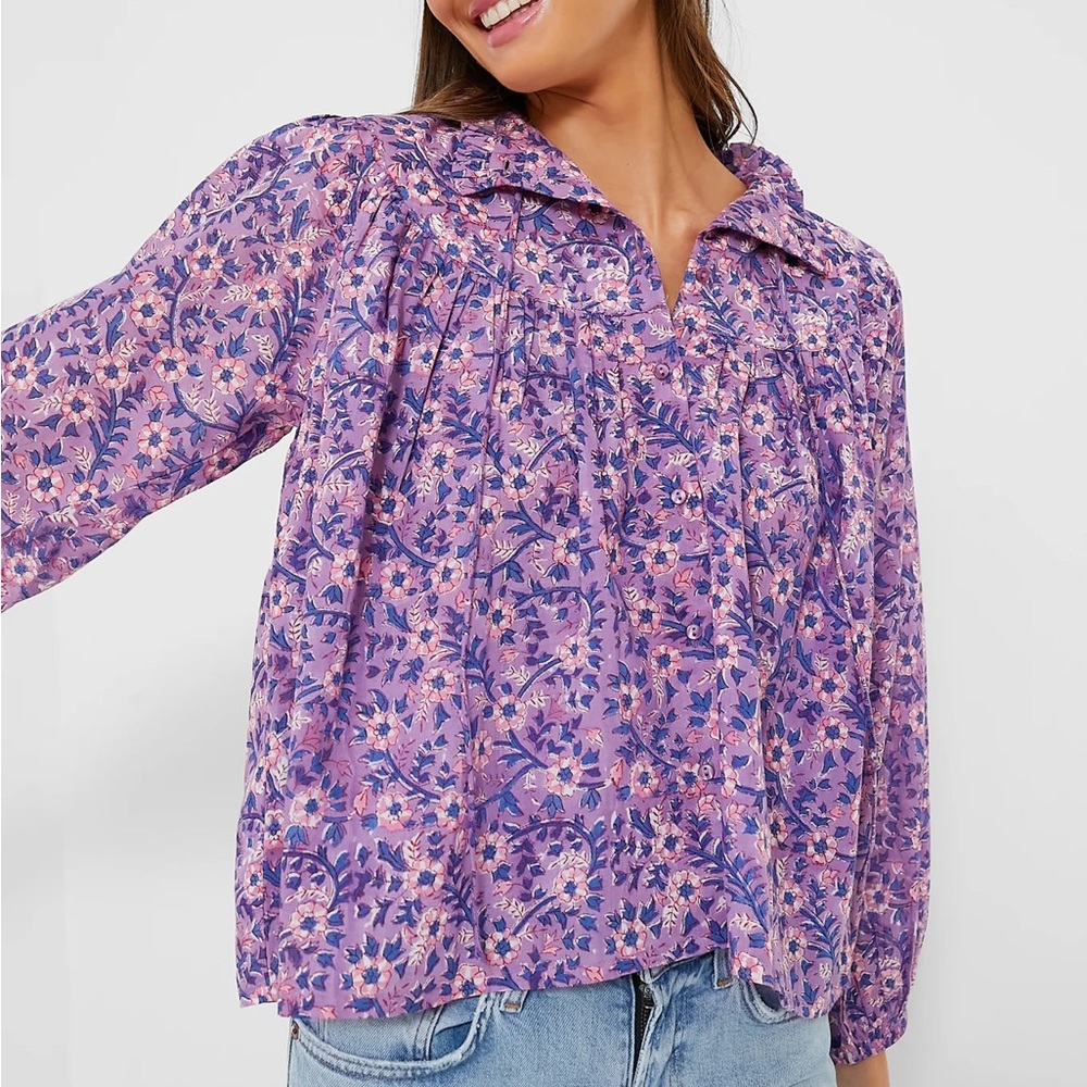 Emerson Fry India Collection Violet Wildflower Emmaline Blouse, Size Medium